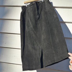 Genuine Suede Leather Skirt Long Slit 18 Black